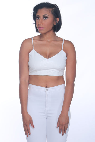 White Leather Strapped Bra